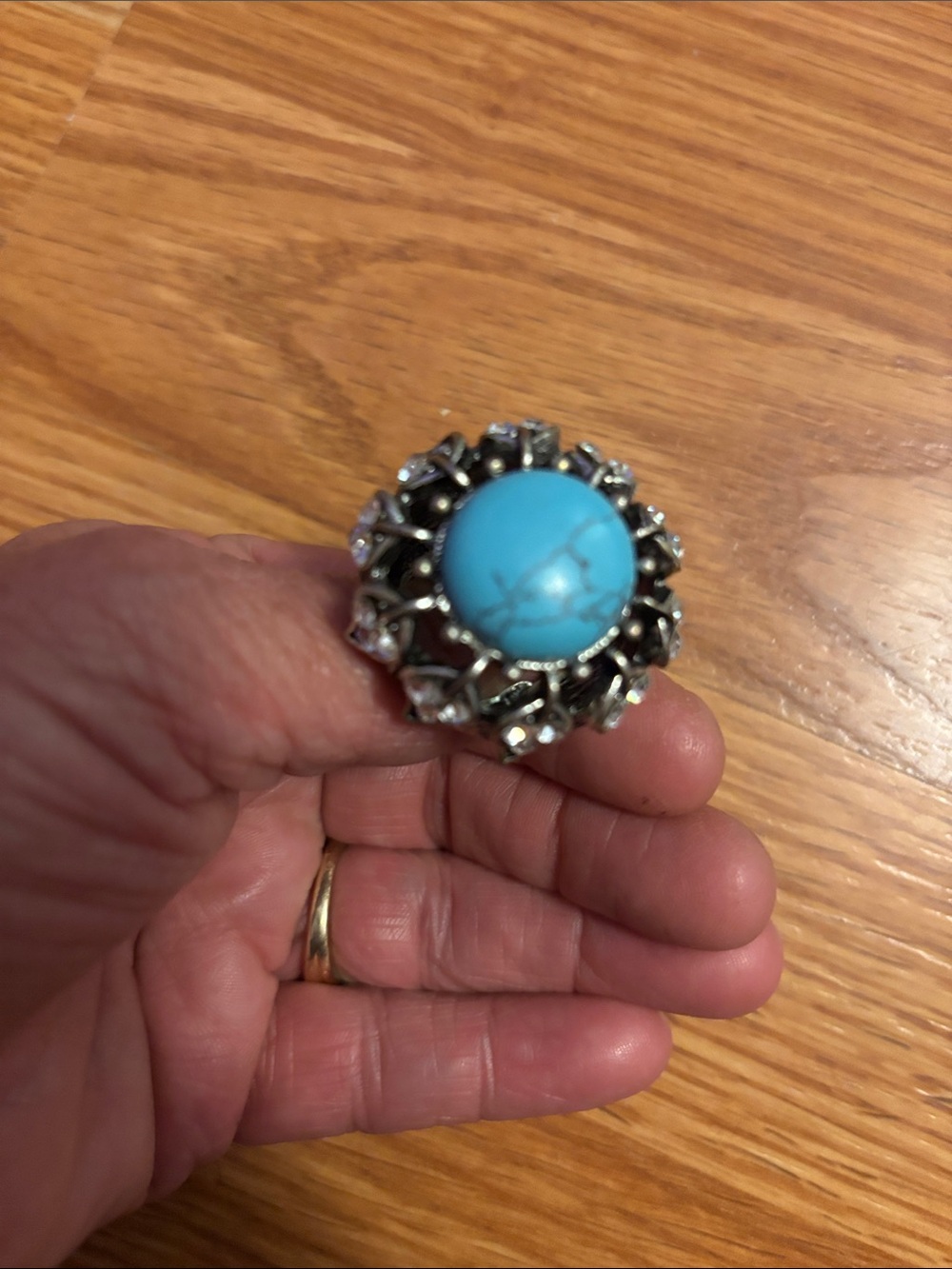 Faux Turquoise Statement Ring - Silver Tone Women's Cocktail Ring stretch ring